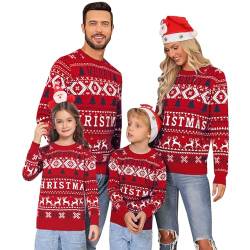 Migcaput Weihnachtspullover Familie Set Weihnachten Sweater Winter Christmas Strickpullover Weihnachten Lustige Strick Weihnachten Party Damen Herren Kinder Rot L von Migcaput