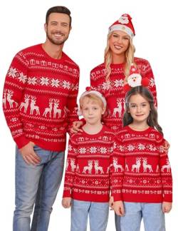 Migcaput Weihnachtspullover Familie Weihnachten Pullover Set Pärchen Ugly Christmas Pullover Gestrickte Strickpullover Winterpullover Damen Herren Kinder Rot 10 von Migcaput