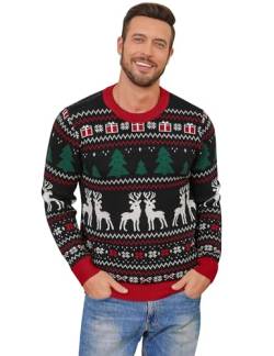 Migcaput Weihnachtspullover Herren Kinder Weihnachtspulli Familie Rundhals Strickpullover Christmas Winter Reindeer Unisex Weihnachts Pullover Schwarz M von Migcaput