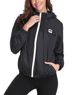 Regenjacke Damen Wasserdicht Windbreaker Leicht Zipper Atmungsaktiv Softshelljacke dünn Outdoorjacke Mit Kapuze B L von Migcaput