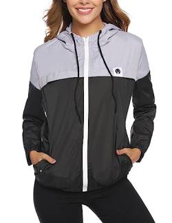 Regenjacke Damen Wasserdicht Windbreaker Leicht Zipper Atmungsaktiv Softshelljacke dünn Outdoorjacke Mit Kapuze GRB XS von Migcaput