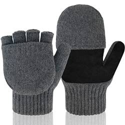 Migliore Wear Wollhandschuhe Herren Fingerhandschuhe Damen, Thinsulate Winter Handschuhe Fingerlos mit Kappe, Warme Winterhandschuh für Radfahren Angeln von Migliore Wear