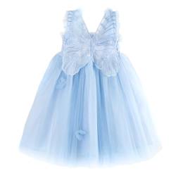 Miipat Baby Mädchen Kleid Ärmellos Schmetterling Prinzessin Tüllkleid Kleinkind Mädchen Blumenmädchenkleider Hochzeit Geburtstag Partykleid Hellblau 120 4-5 Jahre von Miipat