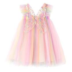 Miipat Baby Mädchen Kleid Ärmellos Schmetterling Prinzessin Tüllkleid Kleinkind Mädchen Blumenmädchenkleider Hochzeit Geburtstag Partykleid Rainbow 110 3-4 Jahre von Miipat