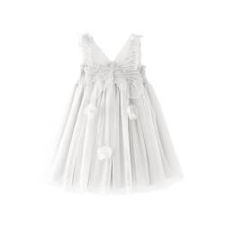 Miipat Baby Mädchen Kleid Ärmellos Schmetterling Prinzessin Tüllkleid Kleinkind Mädchen Blumenmädchenkleider Hochzeit Geburtstag Partykleid Weiß 100 2-3 Jahre von Miipat