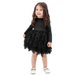 Miipat Baby Mädchen Kleid Langarm Tüll Mädchen Prinzessin Kleid Herbst Winter Kleinkind Strick Gerippte Pullover Kleider Schwarz 80 6-12M von Miipat