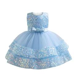 Miipat Baby Mädchen Kleid Prinzessin Tüll Pailletten Partykleid Ärmellos Tutu Blumenmädchenkleider für Geburtstag Hochzeit Blau 100 2-3 Jahre von Miipat