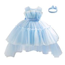 Miipat Baby Mädchen Kleid Tülle Prinzessin Kleider mit Stirnband für Party Festlich Geburtstag Hochzeit Blau 100 2-3 Jahre von Miipat