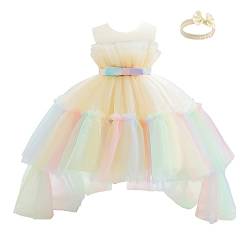 Miipat Baby Mädchen Kleid Tülle Prinzessin Kleider mit Stirnband für Party Festlich Geburtstag Hochzeit Champagner 100 2-3 Jahre von Miipat