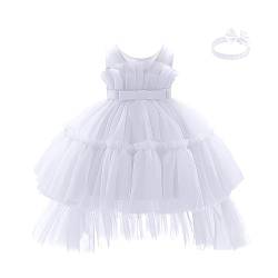 Miipat Baby Mädchen Kleid Tülle Prinzessin Kleider mit Stirnband für Party Festlich Geburtstag Hochzeit Weiß 80 12-18 Monate von Miipat