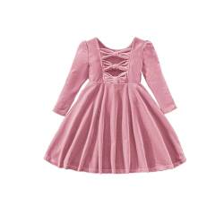 Miipat Baby Mädchen Samt Kleid Kleinkind Mädchen Langarm Kleider Herbst Winter Kinder Prinzessin Geburtstag Party Hochzeitskleid Rosa 120 5-6 Jahre von Miipat