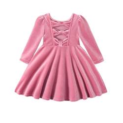 Miipat Baby Mädchen Samt Kleid Kleinkind Mädchen Langarm Kleider Herbst Winter Kinder Prinzessin Geburtstag Party Hochzeitskleid Rosa 130 6-7 Jahre von Miipat