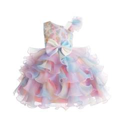 Miipat Mädchen Kleid One Shoulder Pailletten Prinzessin Ärmellos Hochzeit Kleid Tutu Rüschen Kinder Kleider Party Geburtstag Rainbow 140 8-9 Jahre von Miipat