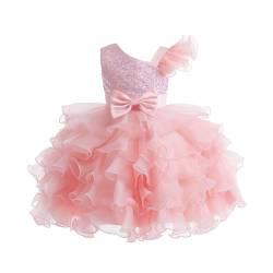 Miipat Mädchen Kleid One Shoulder Pailletten Prinzessin Ärmellos Hochzeit Kleid Tutu Rüschen Kinder Kleider Party Geburtstag Rosa 120 5-6 Jahre von Miipat