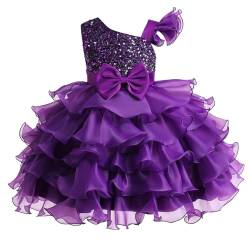 Miipat Mädchen Kleid One Shoulder Pailletten Prinzessin Ärmellos Hochzeit Kleid Tutu Rüschen Kinder Kleider Party Geburtstag Violett 120 5-6 Jahre von Miipat