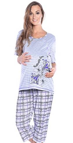 Mija - 3 in 1 Stillpyjama/Stillschlafanzug/Umstandspyjama/Pyjama 2070 (EU46 / XXXL, Grau/Violett) von Mija Arts