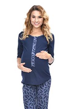 Mija - 3 in 1 Stillpyjama / Stillschlafanzug / Umstandspyjama / Pyjama 4054 (EU38 / M, Dunkelblau / Feathers) von MijaCulture