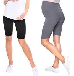 MijaCulture 2-Pack Komfortable Kurze Umstandsleggings für Schwangere Shorts 1/2 Leggings Mama 1052/2 (M/L, Schwarz + Grau) von MijaCulture