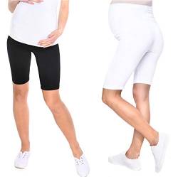 MijaCulture 2-Pack Komfortable Kurze Umstandsleggings für Schwangere Shorts 1/2 Leggings Mama 1052/2 (M/L, Schwarz + Weiß) von MijaCulture