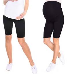 MijaCulture 2-Pack Komfortable Kurze Umstandsleggings für Schwangere Shorts 1/2 Leggings Mama 1052/2 (XL/XXL, Schwarz + Schwarz) von MijaCulture