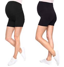 MijaCulture 2-Pack Komfortable Kurze Umstandsleggings für Schwangere Shorts Leggings Mama Mia 1053/2 (XL/XXL, Schwarz + Schwarz) von MijaCulture