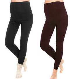 MijaCulture - 2 Set Lange warme Umstandsleggings Leggings für den Winter 3006/2 (L, Schwarz/Braun) von MijaCulture