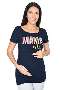 MijaCulture 2in1 Stillshirt & Umstandsshirt Stilltop & Umstandstop mit Blumen 9093 (M / EU38, Navy/Mama cita) von MijaCulture