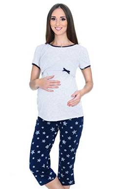 MijaCulture 3 in1 Stillpyjama Stillschlafanzug Umstandspyjama Pyjama 4119 (EU44 / XXL, Melange/Navy/Sterne) von MijaCulture