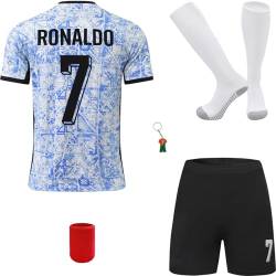 Mikalay Neu Ronaldo #7 Auswärts Fußball Trikot/Shorts/Socken für Kinder Jugendgrößen (Auswärts,18) von Mikalay