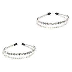 Mikinona 2 Stk Haarnadel Strass-perlen-stirnband Haarschmuck Für Damen Braut Stirnband Haargummis Für Frauen Füße Halloween Haarspange Weiß Doppelschicht Eisen Fräulein Schal von Mikinona