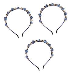 Mikinona 3st Stirnband Blauer Haargummi Kopfschmuck Für Hochzeitsfeiern Frauen Kopfschmuck Hochzeit Diademe Kristall-diamant-stirnbänder Haarband Perlen Braut Legierung Kopftasche von Mikinona