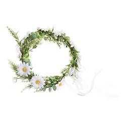 Mikinona Boho-Kranz haarschmuck Blumengirlande Blumenstirnband mit Schleife für die Braut Rosengirlande Tiara Blumenstirnband mit Schleife für Festival Brautkopfschmuck für die Hochzeit von Mikinona