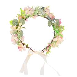 Mikinona Brautkranz verstellbares Kopfband Blumenmädchen Haarschmuck Blumengirlande Haarband Stirnband Tiara Hochzeitsblumenkrone Blumenkopf Girlande Feder Kopfbedeckung Blütenkopf Kind PP von Mikinona