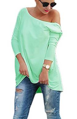 Damen Bluse Oversize Tunika Langarm Longshirt Loose Jumper Top V-Ausschnitt Hinten Casual Damen Shirt Weiß Schwarz S M L (301) (Grün) von Mikos