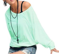 Damen Longshirt Super Lose Tunika Japan StyleSexy Longsleeve Schulterfreies Oversize!! Bluse Blouse Kimono S/M L/XL (157) (S-M, Minze) von Mikos