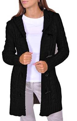 Damen Strick Jacke Mantel Pullover Neu mit Kapuze Beige Grau Warm (951) (M, Schwarz) von Mikos