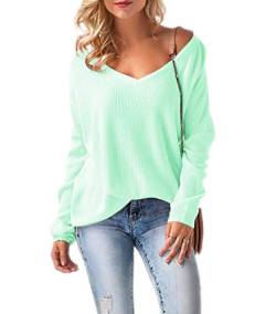 Mikos* Damen Frauen Off Shoulder Langarm Frühling Sommer Pullover Strickpullover Pullover Baggy V-Ausschnitt (694) (Hellminze) von Mikos