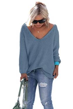 Mikos* Damen Pullover Hoodie Frühling | Sommer Sweatshirt | Warm V-Ausschnitt Lange Ärmel Casual Strickpullover Slim Mantel Top Oversize Pulli S M 36 38 (617) (Jeans) von Mikos