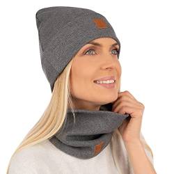 Mikos* Damen Set Mütze & Loop Baumwolle Long Beanie Hut mit Schal-Loop Herbst Winter Tolles Warm, Stretchy Elastischer, Wintermütze Junge-n Mädchen Streetwear 703 (Grafite) von Mikos