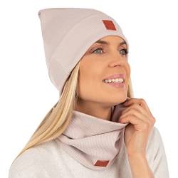 Mikos* Damen Set Mütze & Loop Baumwolle Long Beanie Hut mit Schal-Loop Herbst Winter Tolles Warm, Stretchy Elastischer, Wintermütze Junge-n Mädchen Streetwear 703 (Lachs) von Mikos