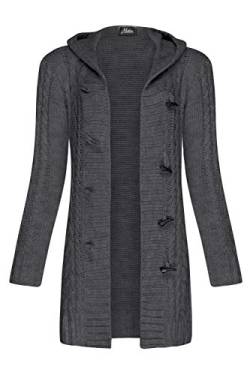 Mikos* Damen Strickjacke Warm WolleCardigan Winter Herbst Langarm Strickmantel mit Kapuze (951) (Grafite, L) von Mikos