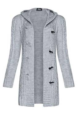 Mikos* Damen Strickjacke Warm WolleCardigan Winter Herbst Langarm Strickmantel mit Kapuze (951) (Grau, L) von Mikos