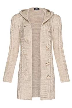 Mikos* Damen Strickjacke Warm WolleCardigan Winter Herbst Langarm Strickmantel mit Kapuze (951) (Hellbeige, L) von Mikos