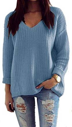 Mikos* Damen Strickpullover Frühling Sommer Sweatshirt | V-Ausschnitt Pulli Langarm Casual Pullover Hoodie | Loose Lassig Mantel Top Oversize Pulli S M 36 38 (627) (Jeans) von Mikos