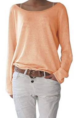 Mikos* Frühling Leicht Damen Pullover Strickpullover Rundhalsausschnitt Langarm Lose Bluse Strickpulli Shirt Oversize Lässige Sweatshirt Frühling Sommer Gestreift Tops S/M L/XL (632) (L-XL, Apricose) von Mikos