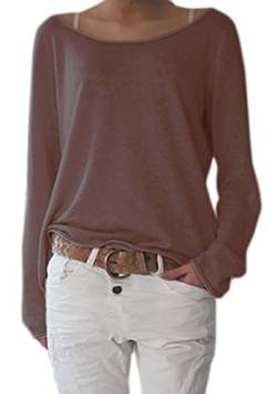 Mikos* Frühling Leicht Damen Pullover Strickpullover Rundhalsausschnitt Langarm Lose Bluse Strickpulli Shirt Oversize Lässige Sweatshirt Frühling Sommer Gestreift Tops S/M L/XL (632) (L-XL, Braun) von Mikos