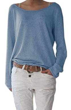 Mikos* Frühling Leicht Damen Pullover Strickpullover Rundhalsausschnitt Langarm Lose Bluse Strickpulli Shirt Oversize Lässige Sweatshirt Frühling Sommer Gestreift Tops S/M L/XL (632) (L-XL, Jeans) von Mikos