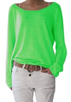 Mikos* Frühling Leicht Damen Pullover | Strickpullover Rundhalsausschnitt Langarm Lose Bluse | Strickpulli Shirt Oversize Lässige Sweatshirt | Frühling Sommer Gestreift Tops S/M L/XL 632S/M, Neon Grün von Mikos