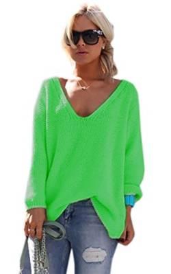 Mikos* Strickpullover V-Ausschnitt Damen Langarm Strickpulli Oversize Lässige Sweatshirt | Frühling Sommer S/M L/XL (717) (DE/NL/SE/PL, Numerisch, 40, 42, Regular, Regular, Neon Grün) von Mikos