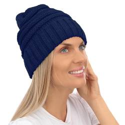 Mikos* Winter Herbst Damen Mütze Wintermütze, Strickmütze Beaniemütze für Mädchen, Street Style Beanie, Weicher Klassische Grobstrick Wintermützen Einheitsgröße 709(Dunkelblau) von Mikos